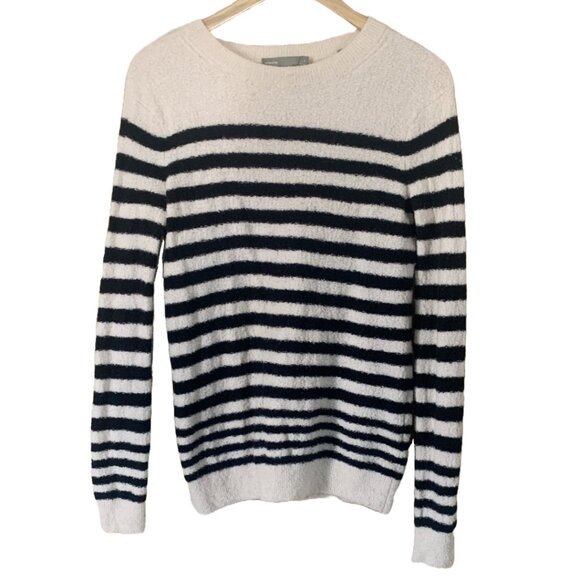 Vince women's black & white striped nubby wool crew neck sweater - Sz S - Picture 2 of 12
